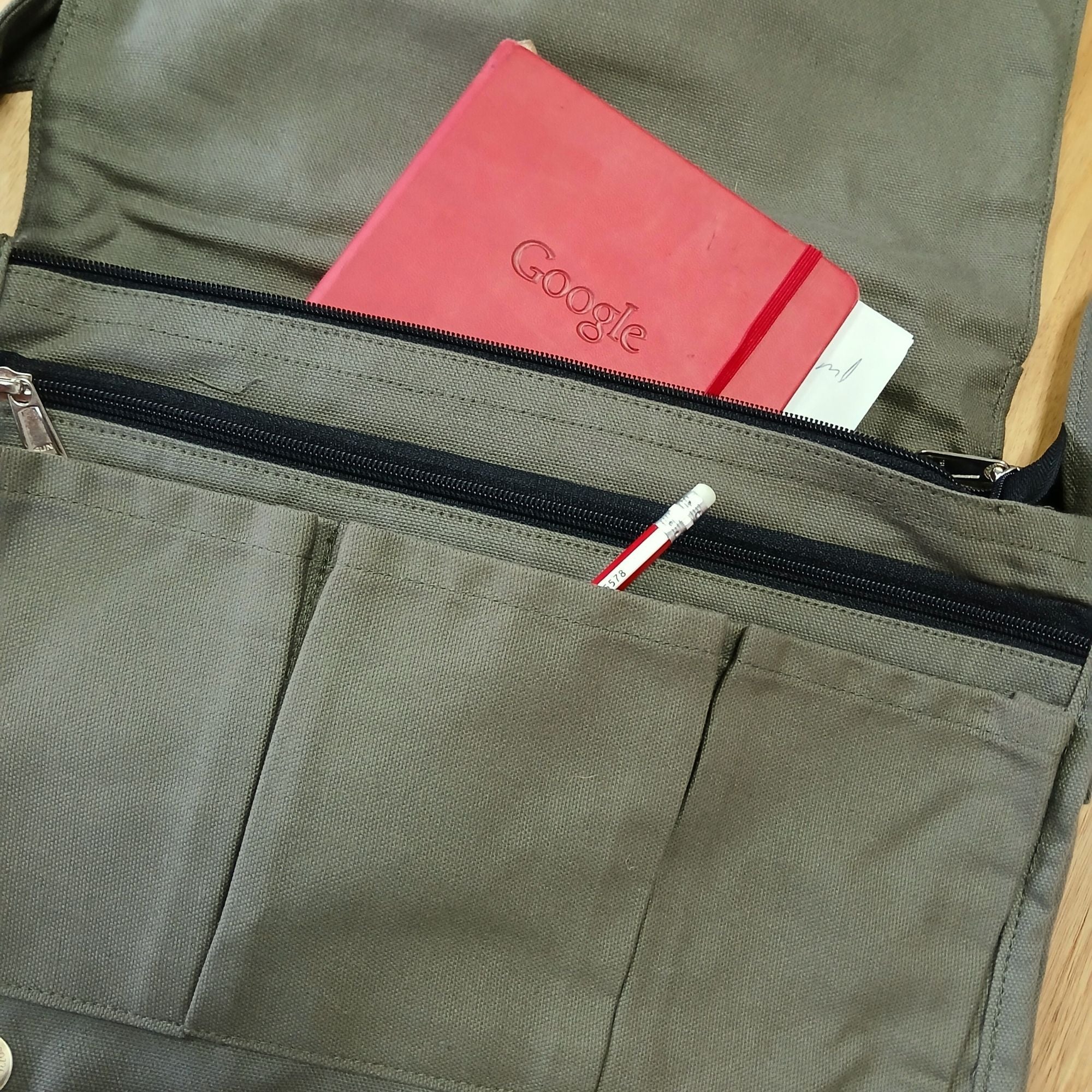 Cotton Canvas Laptop Messenger Bag - Olive | Velora