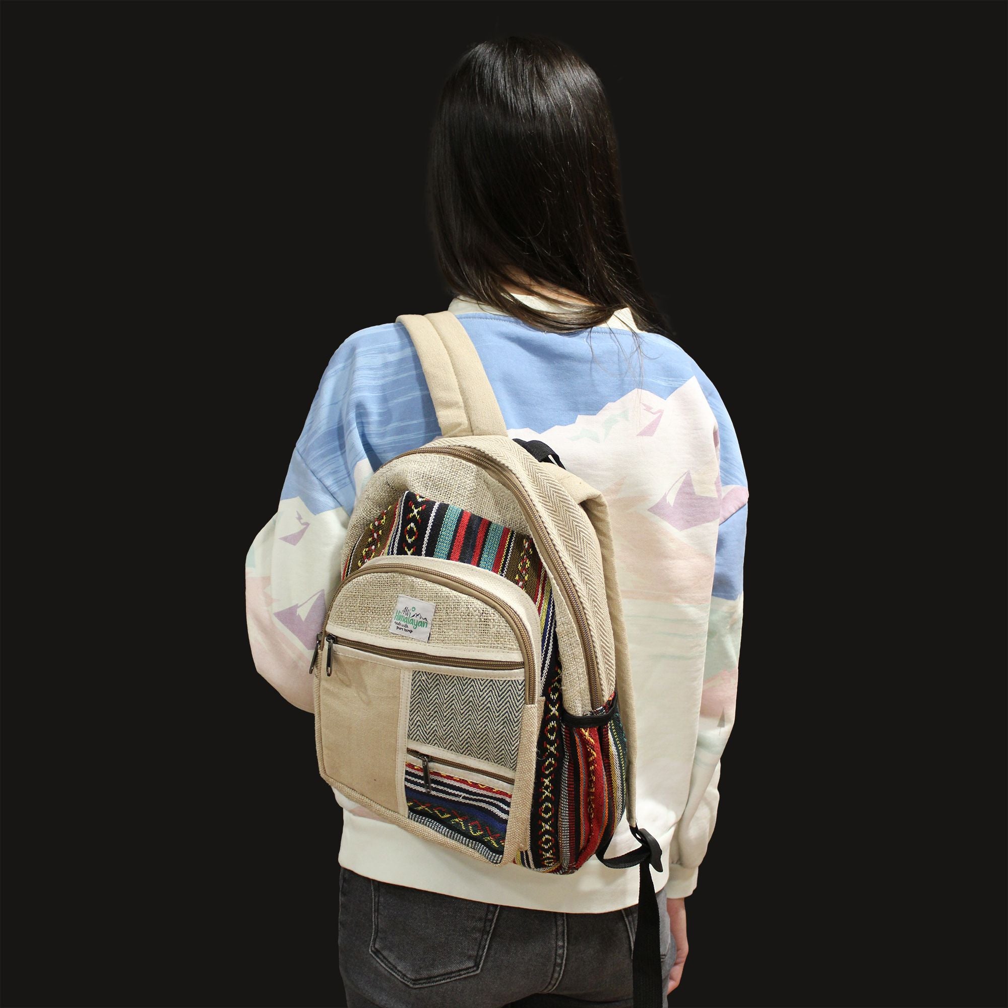 Small Hemp & Cotton Backpack – Zig Zag Zip Style | Velora