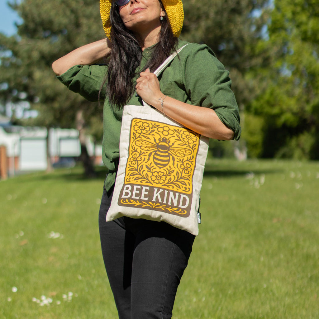 Nomad Sari Tote Bag - Bee Kind | Natural Canvas | Velora