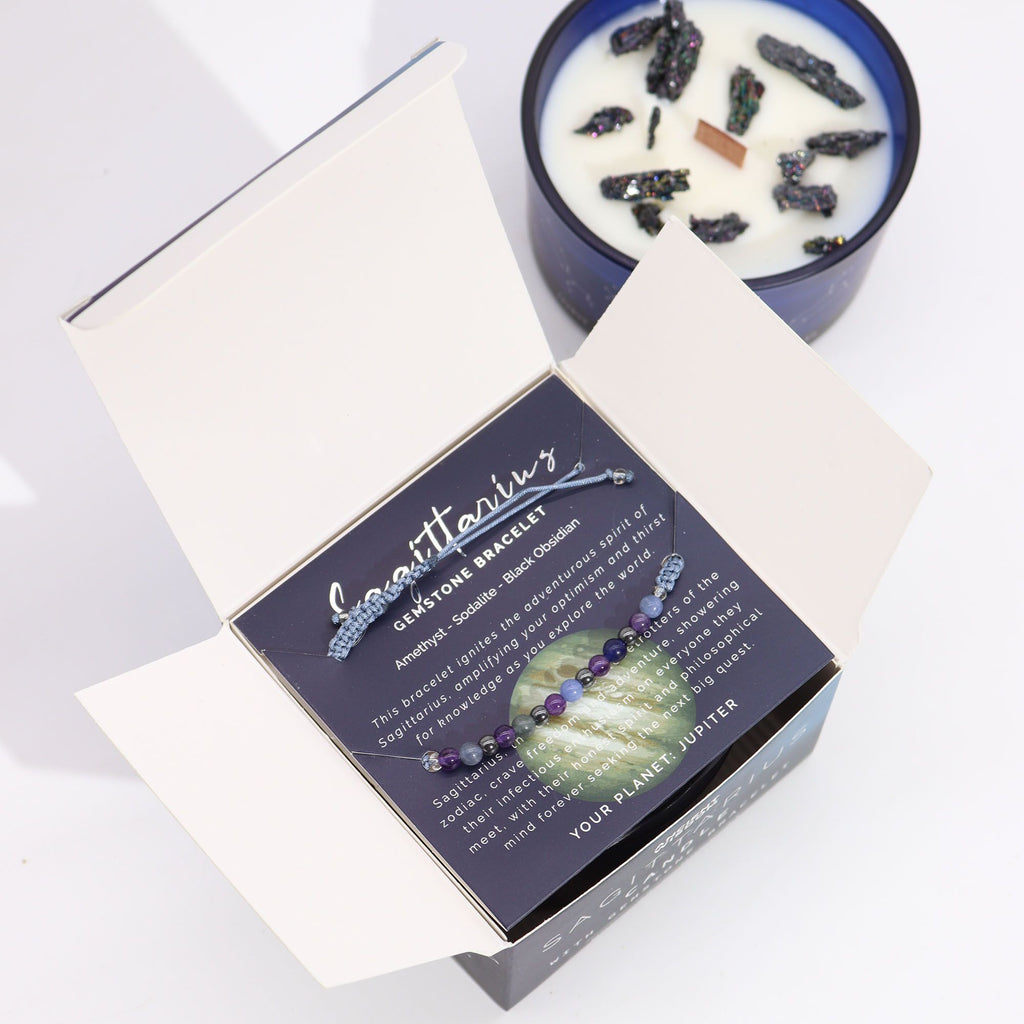 Sagittarius Zodiac Crystal Candle & Gemstone Bracelet | Velora