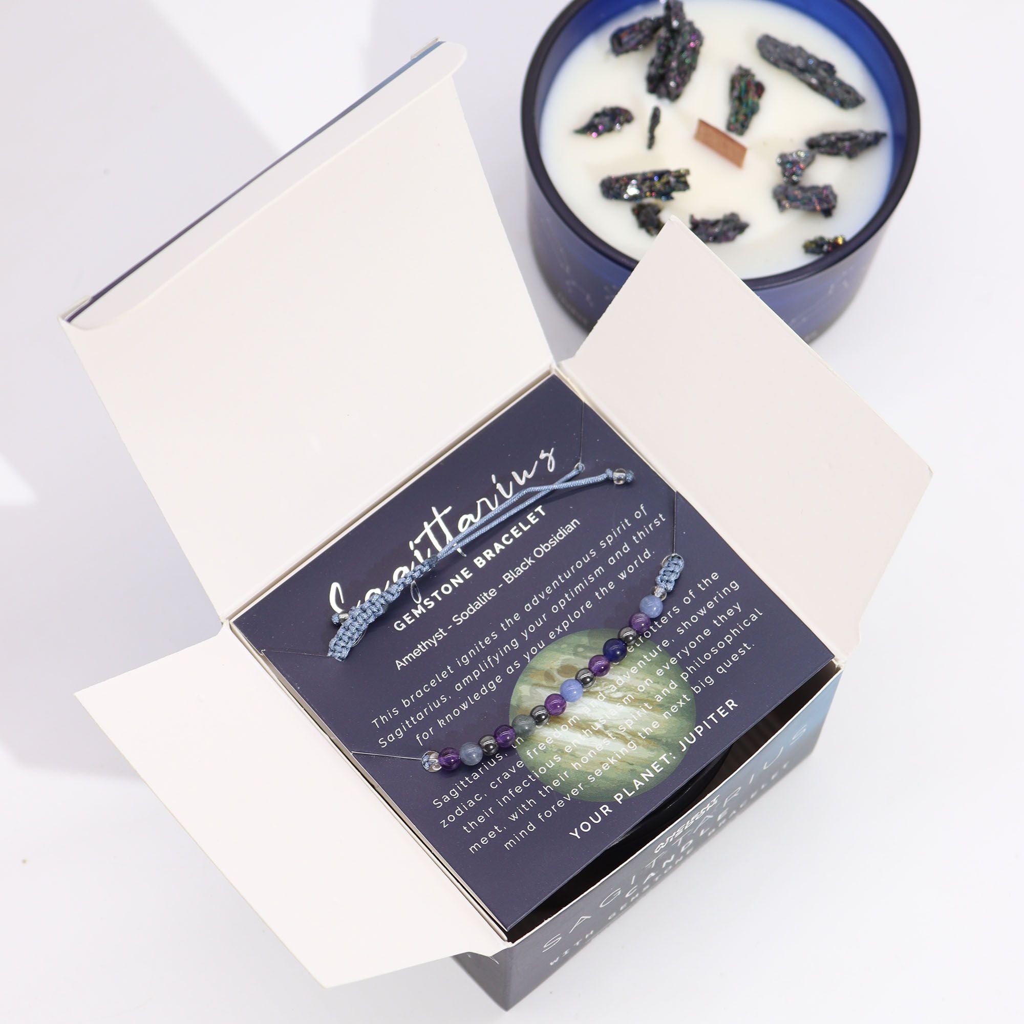Sagittarius Zodiac Crystal Candle & Gemstone Bracelet | Velora