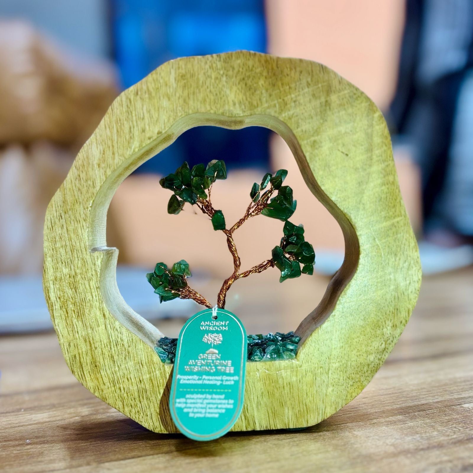 Gemstone Tree Garden - Green Aventurine | Mango Wood Ring | 60 Stones | Velora