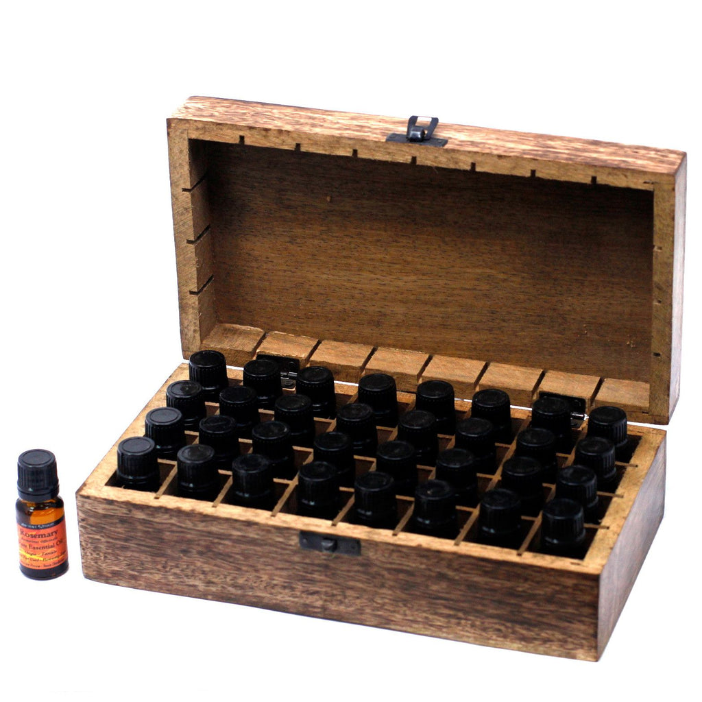 Mango Wood Aromatherapy Box - Floral Carved, Holds 32 | Velora