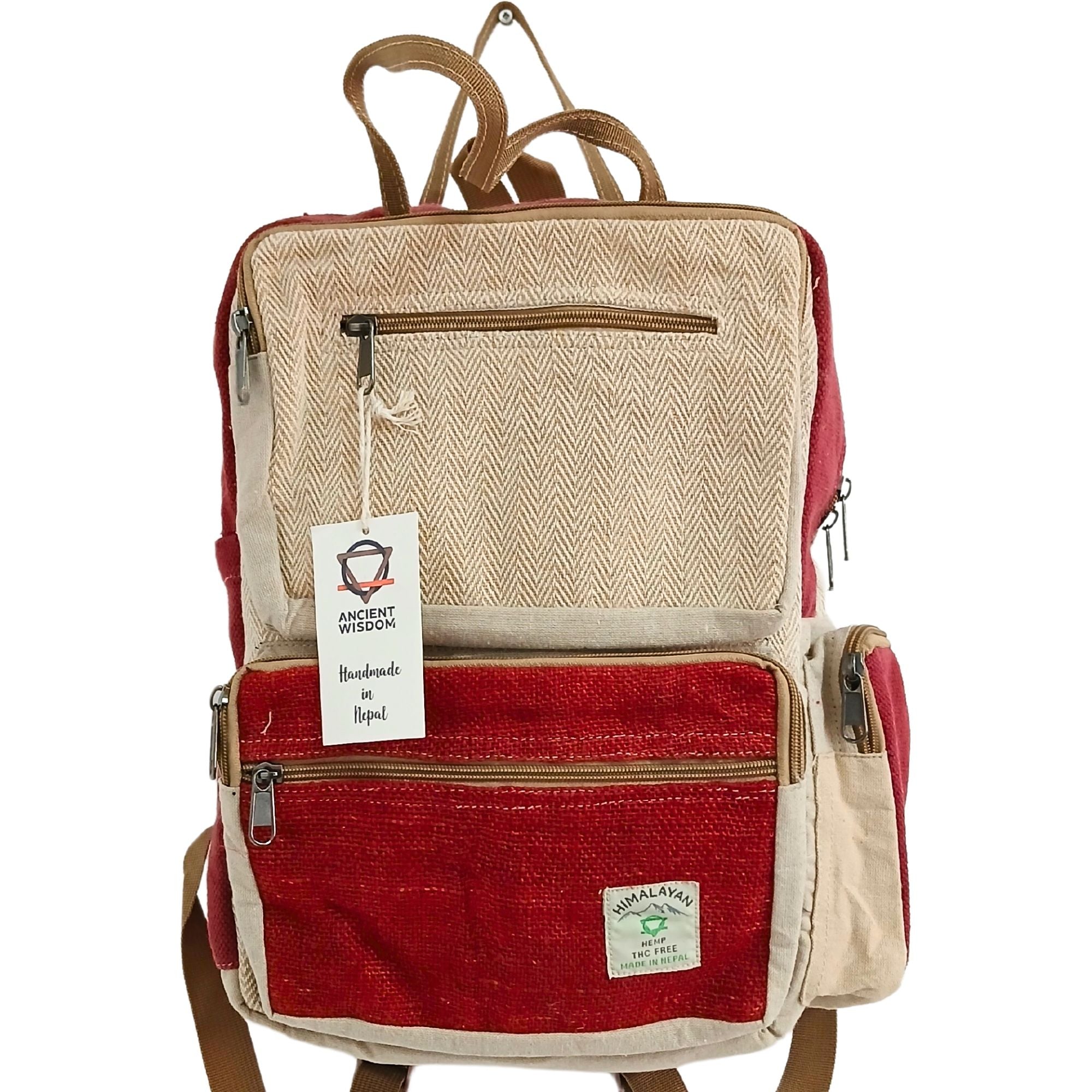 Large Boxy Hemp Backpack – Wine & Cream | Velora