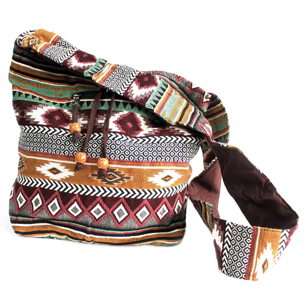 Jacquard Nepal Bag - Chocolate Sling & Backpack | Velora