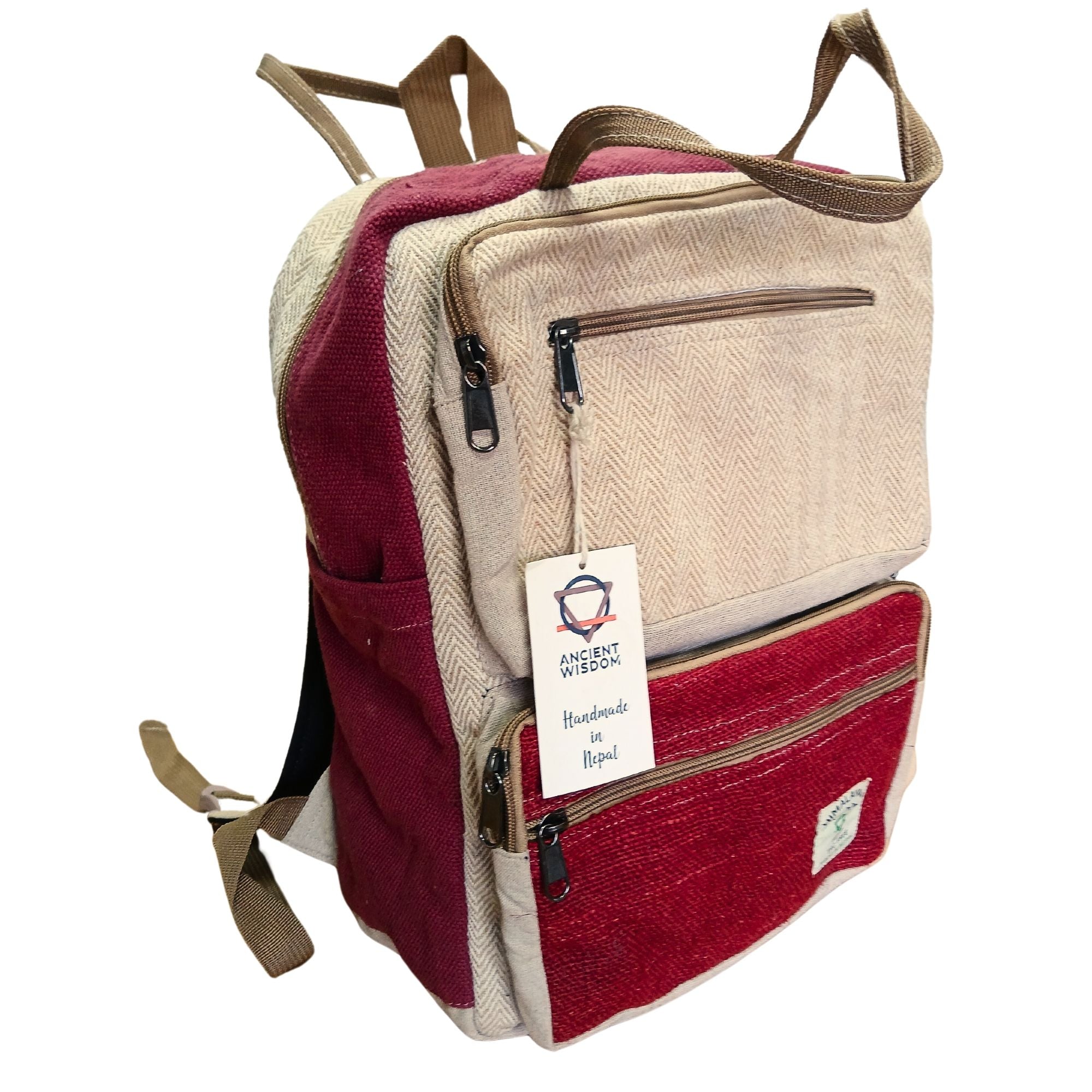 Large Boxy Hemp Backpack – Wine & Cream | Velora