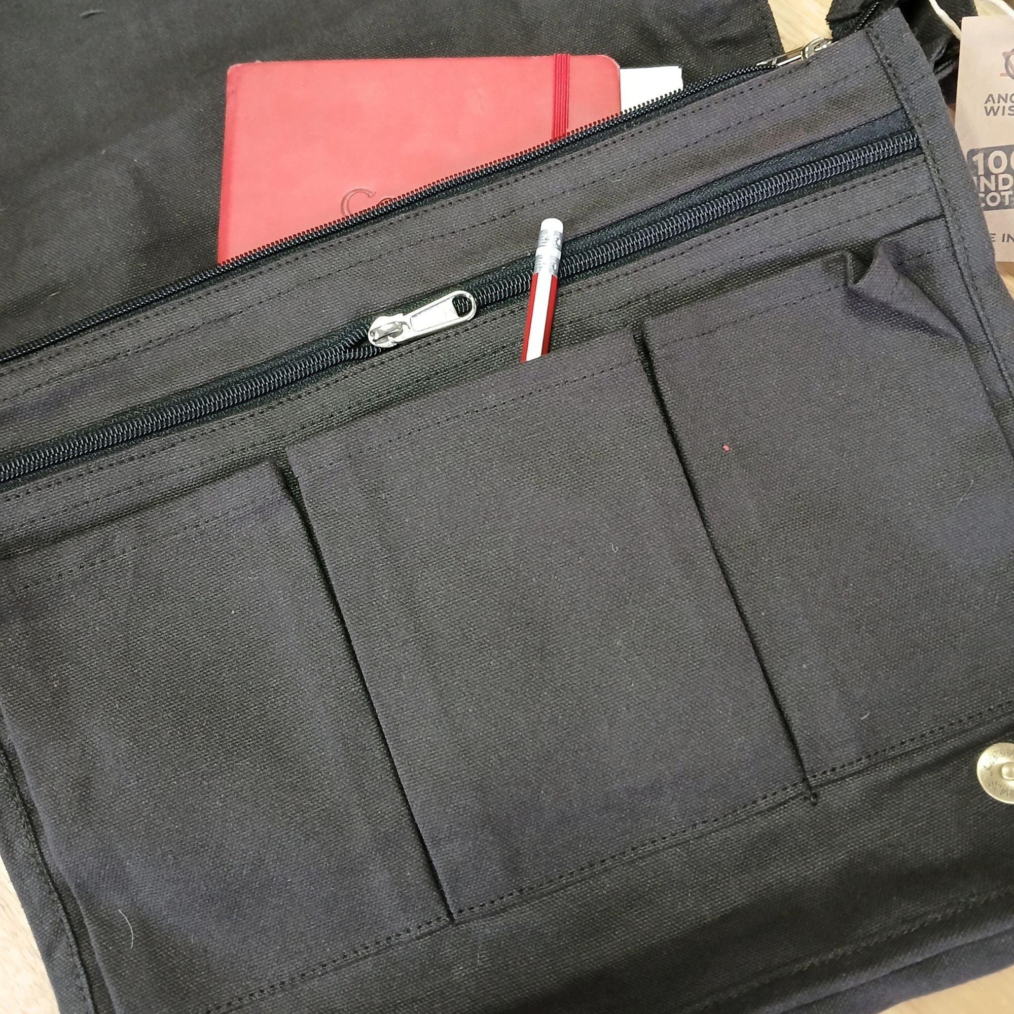Cotton Canvas Laptop Messenger Bag - Charcoal | Velora