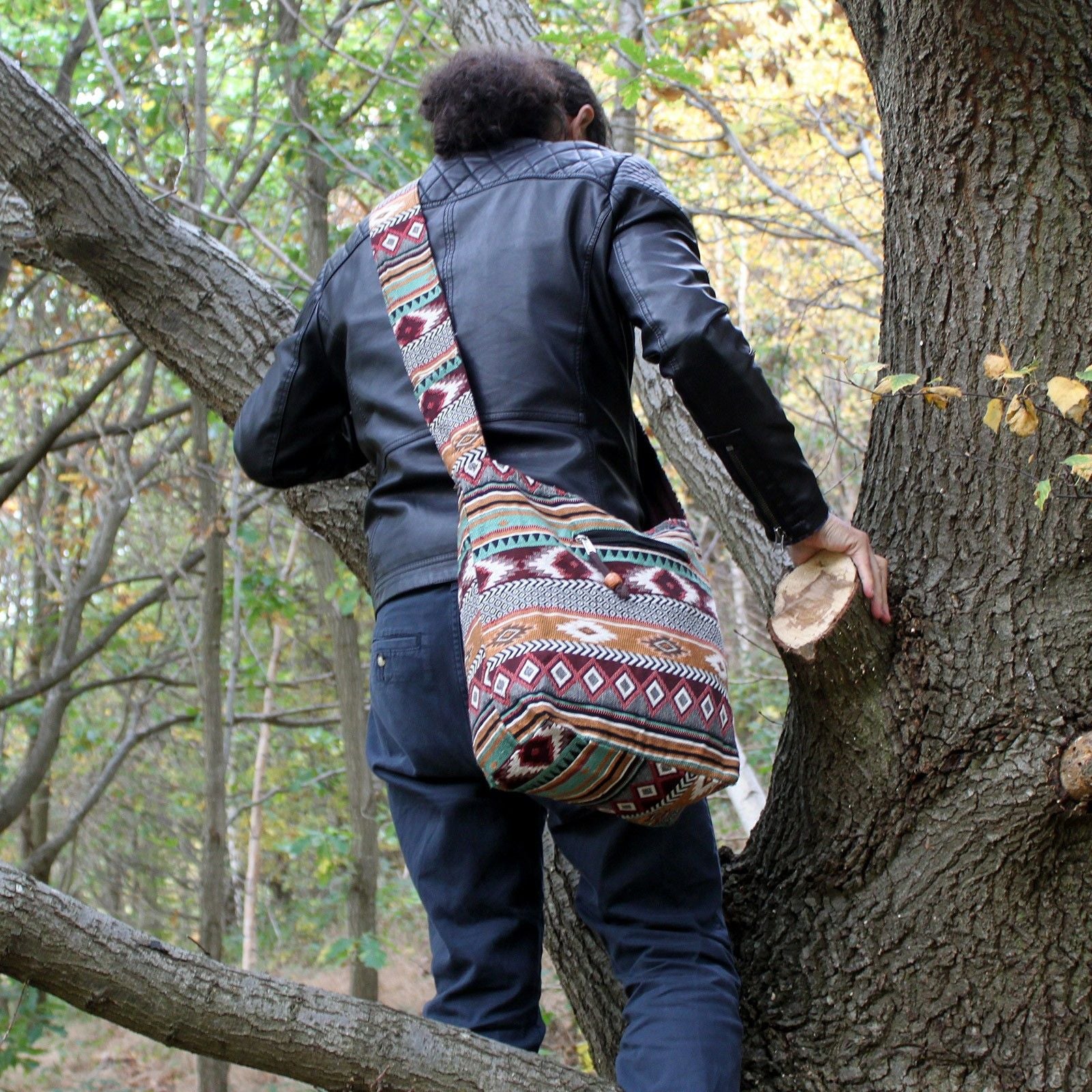 Jacquard Nepal Bag - Chocolate Sling & Backpack | Velora