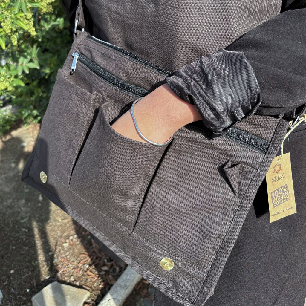 Cotton Canvas Laptop Messenger Bag - Charcoal | Velora