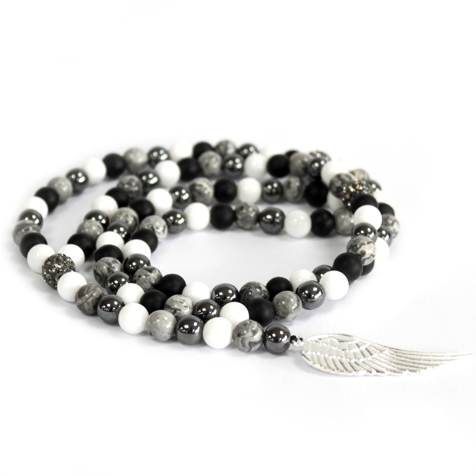Angel Wing Gemstone Necklace - Grey Agate | Velora