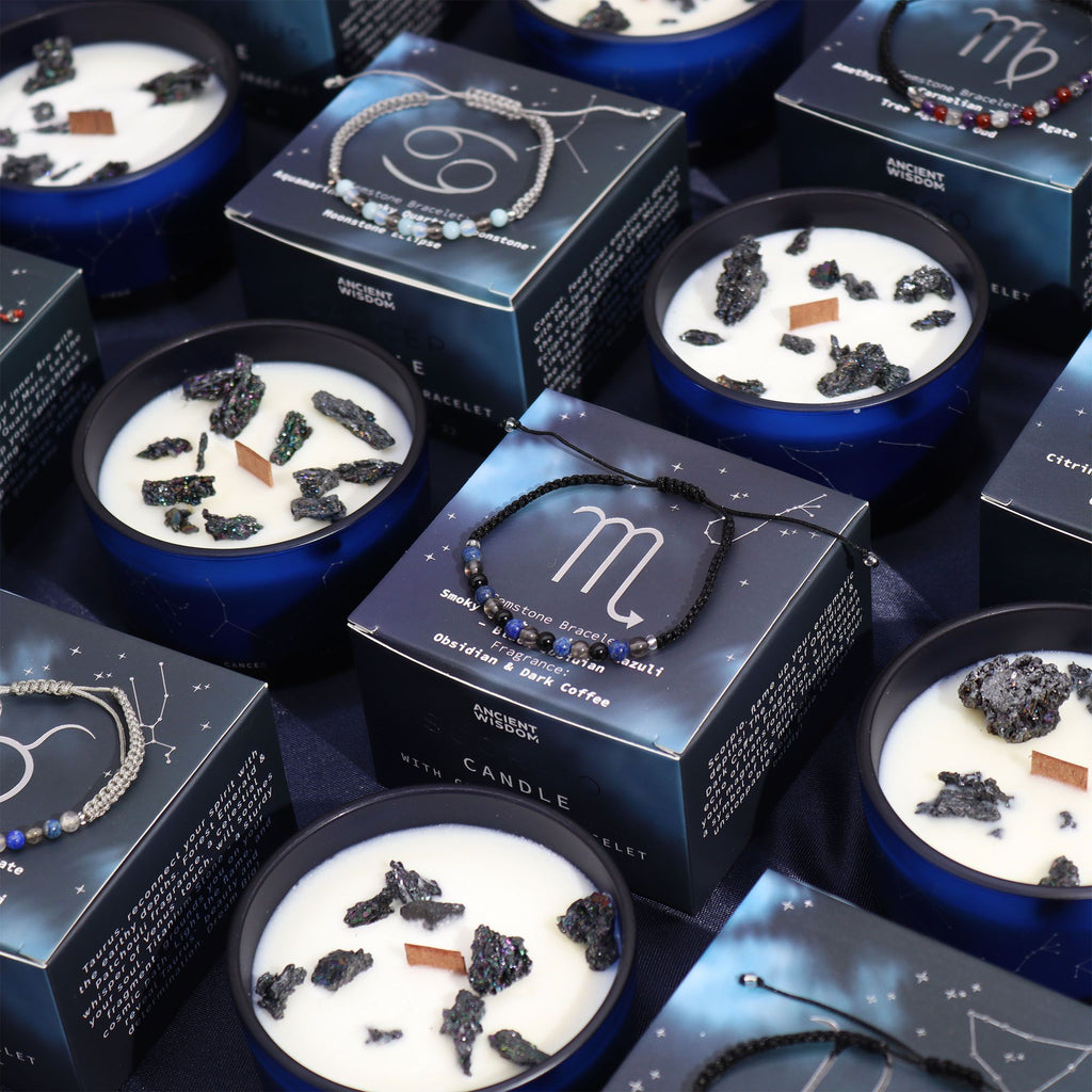 Gemini Zodiac Crystal Candle & Gemstone Bracelet | Velora