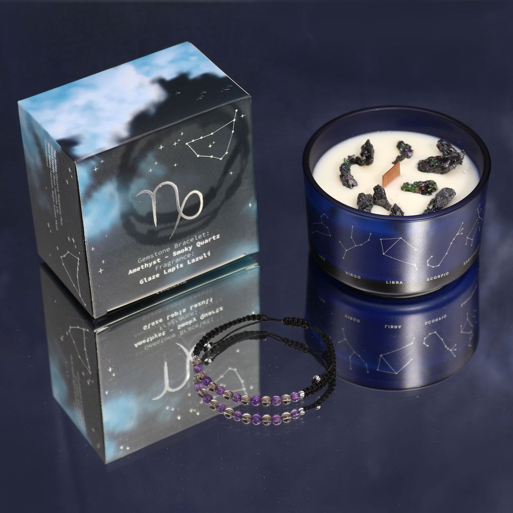 Capricorn Zodiac Crystal Candle & Gemstone Bracelet | Velora