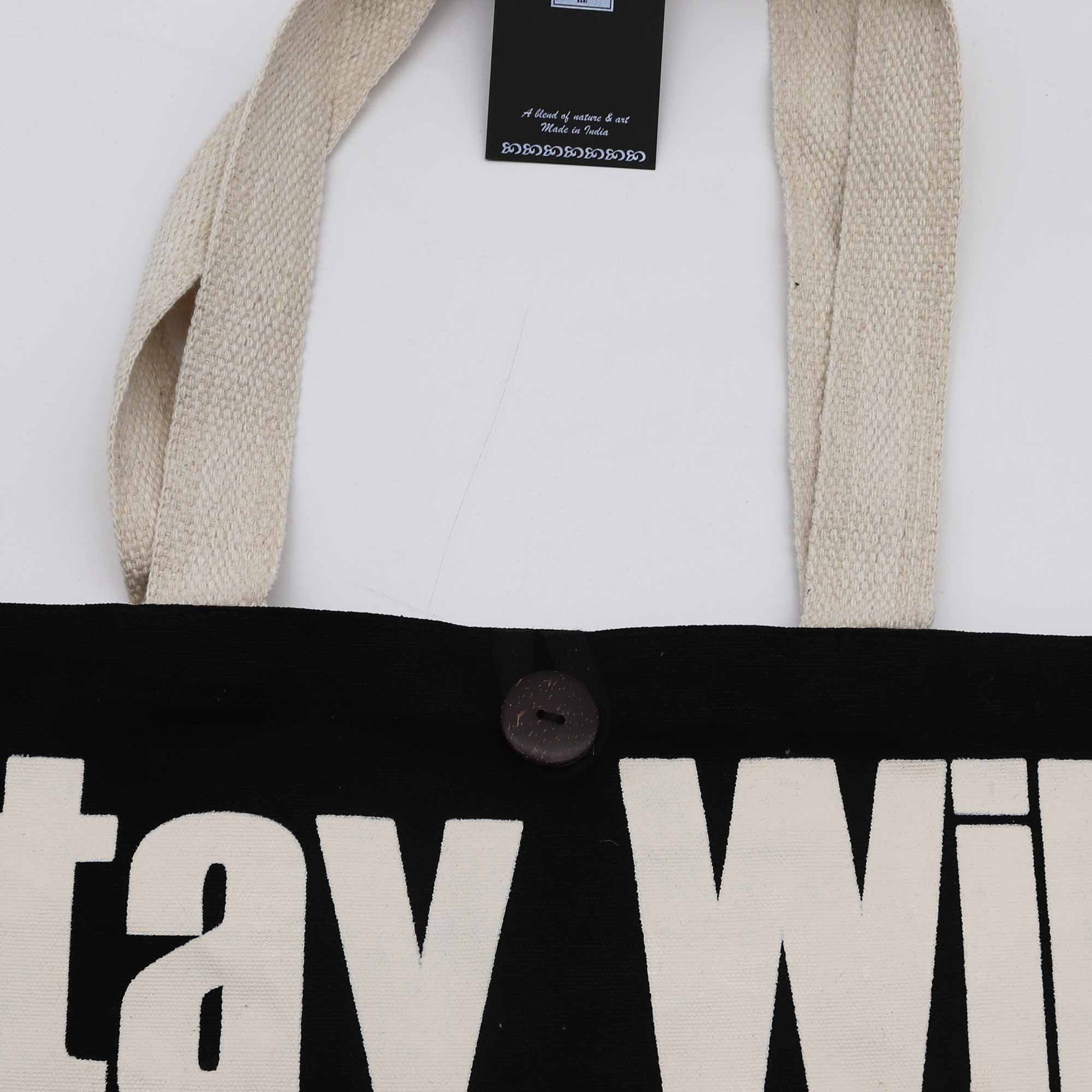 Iconic Classic Tote Bag - Stay Wild, Moon Child - Black Natural 10oz | Velora