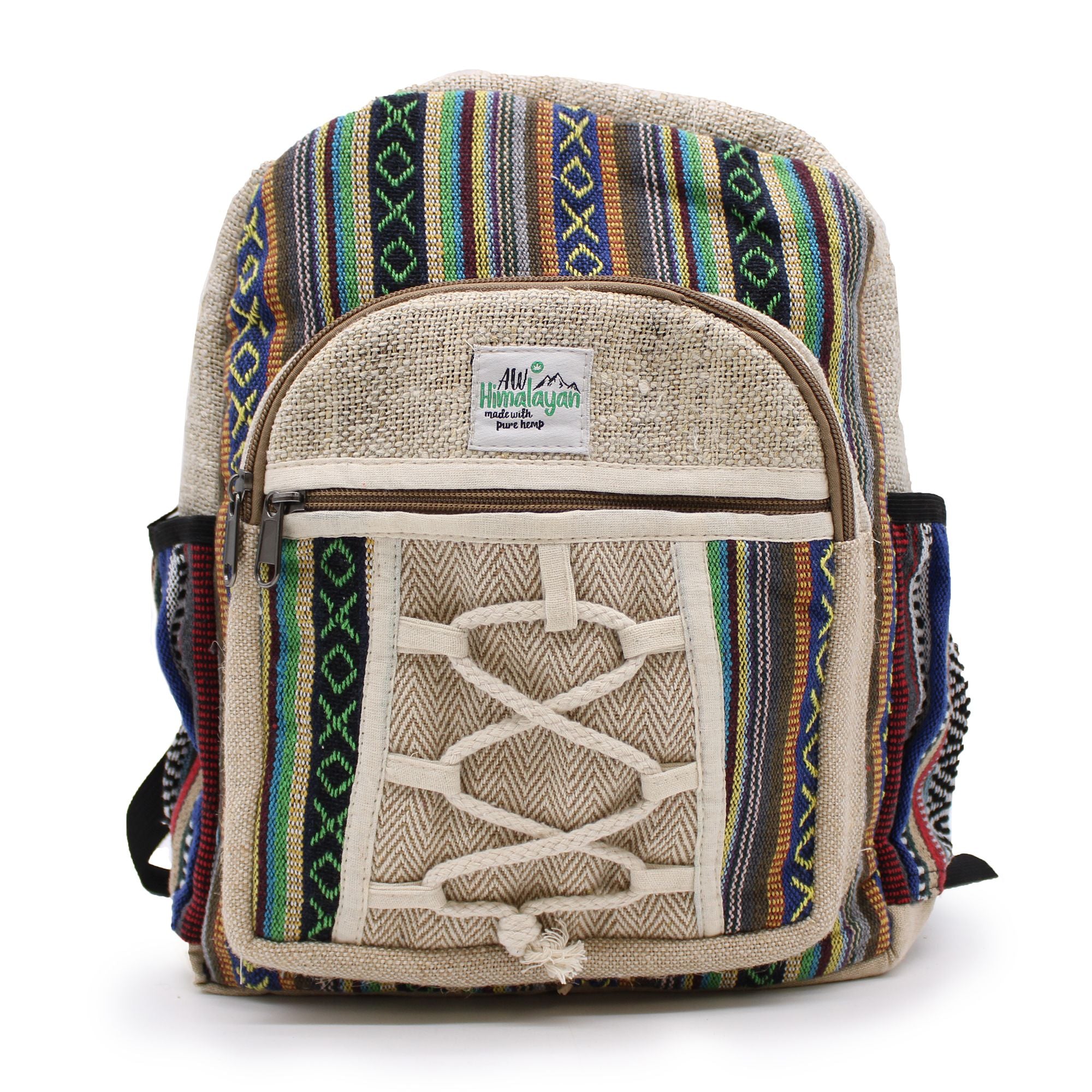 Small Hemp & Cotton Backpack – Rope & Pockets Style | Velora