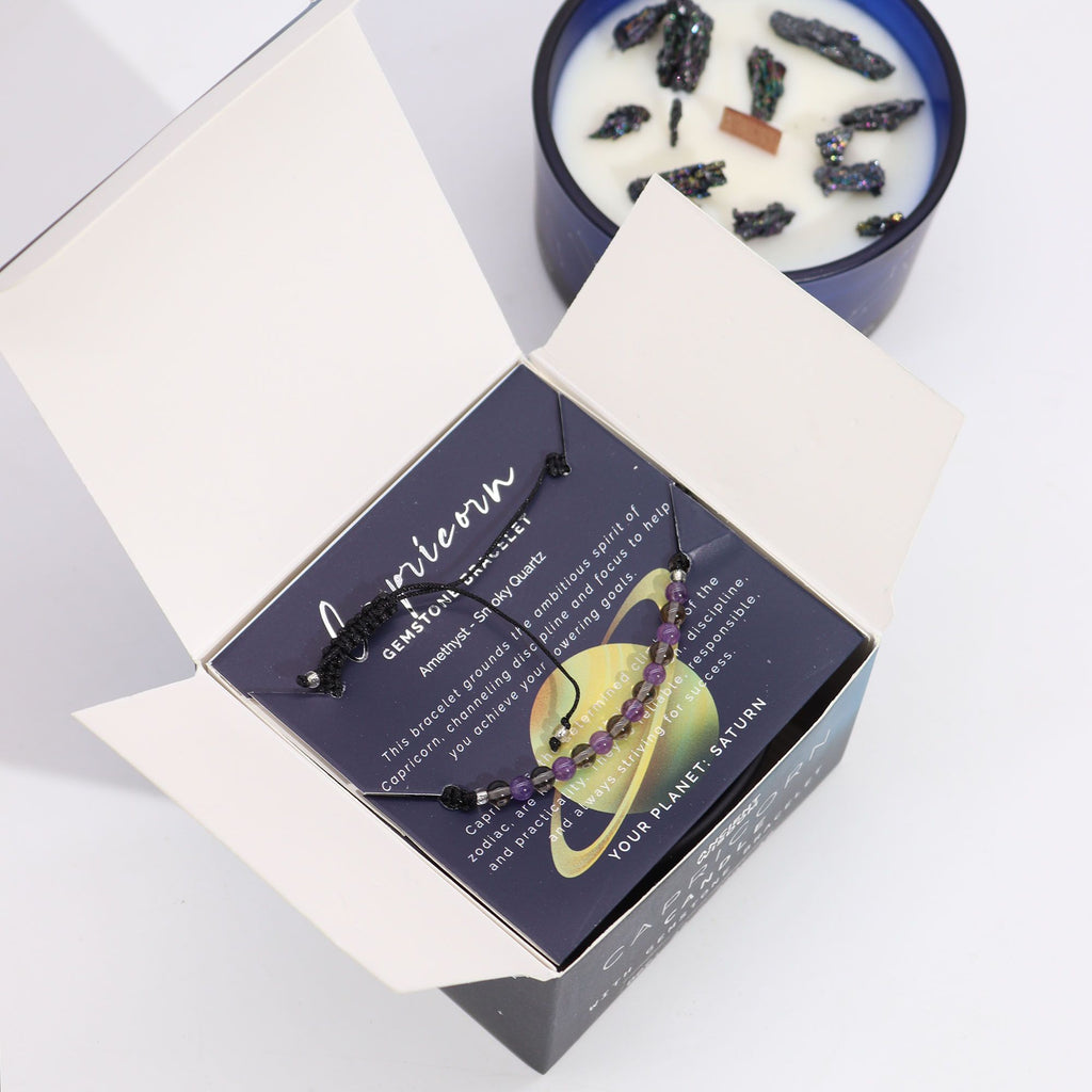 Capricorn Zodiac Crystal Candle & Gemstone Bracelet | Velora
