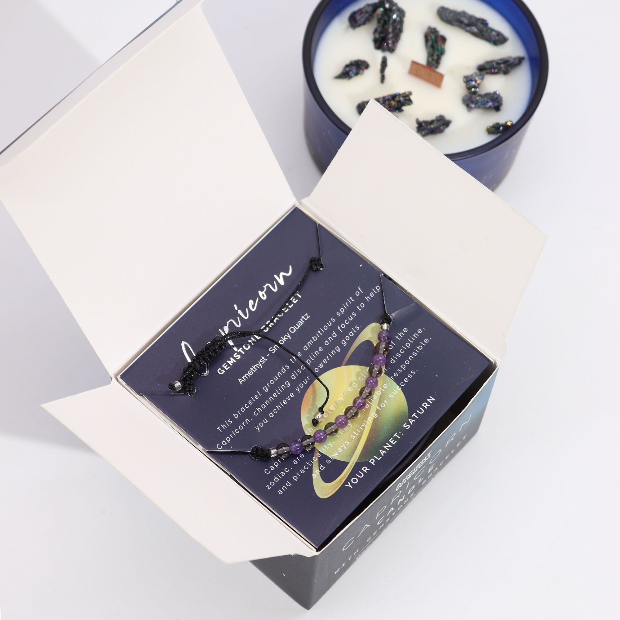 Capricorn Zodiac Crystal Candle & Gemstone Bracelet | Velora