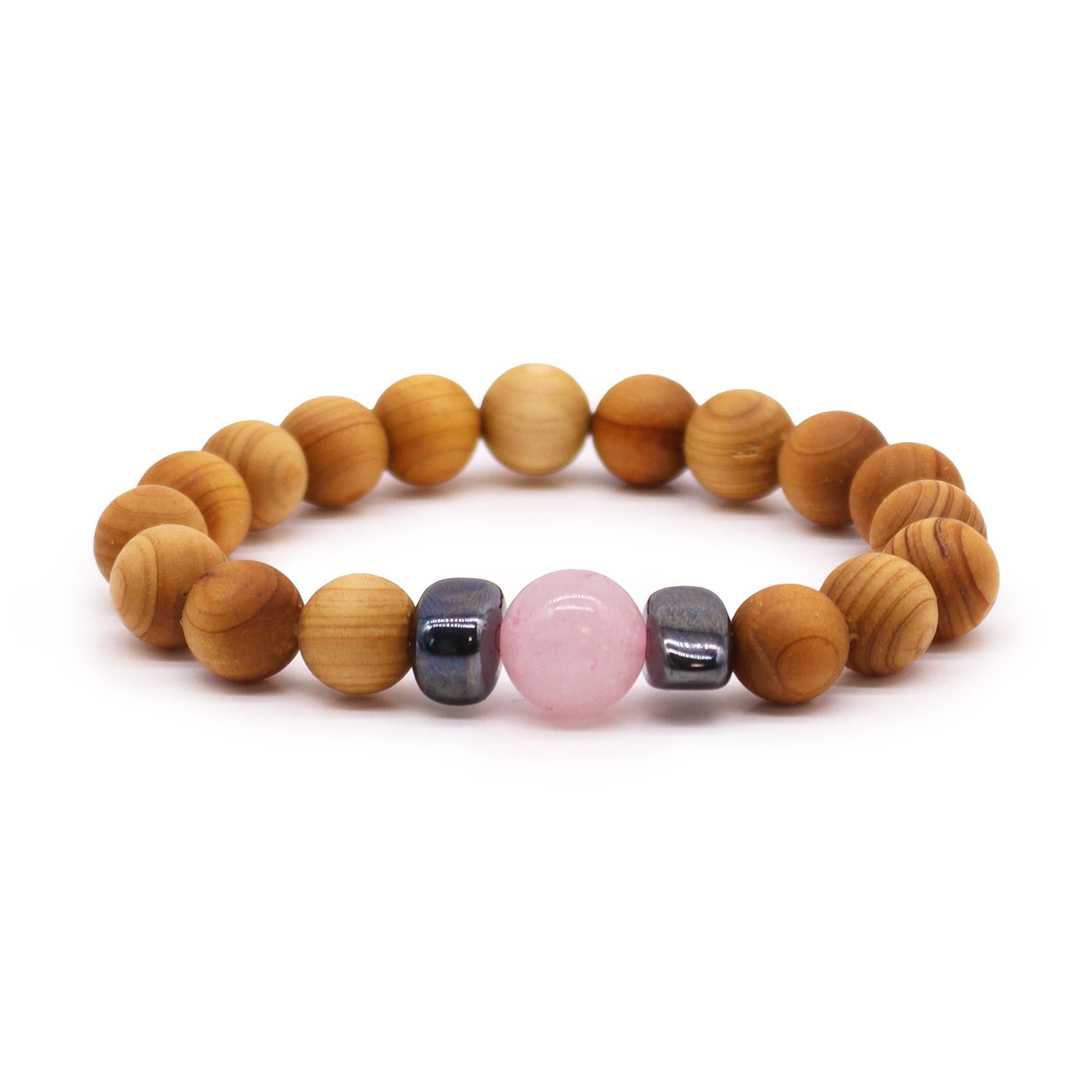 Cedarwood Heart Chakra Bangle - Rose Quartz | Velora