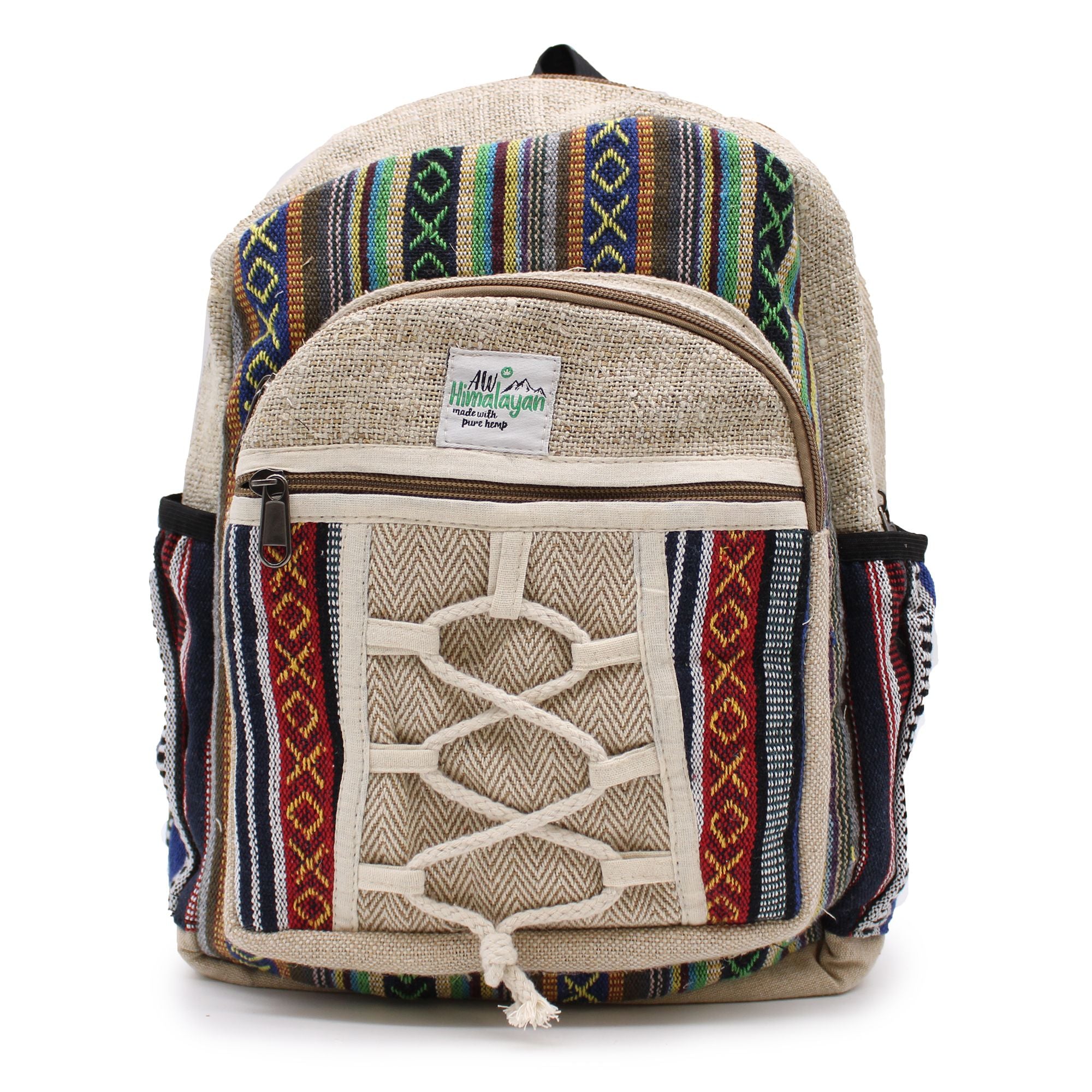 Small Hemp & Cotton Backpack – Rope & Pockets Style | Velora