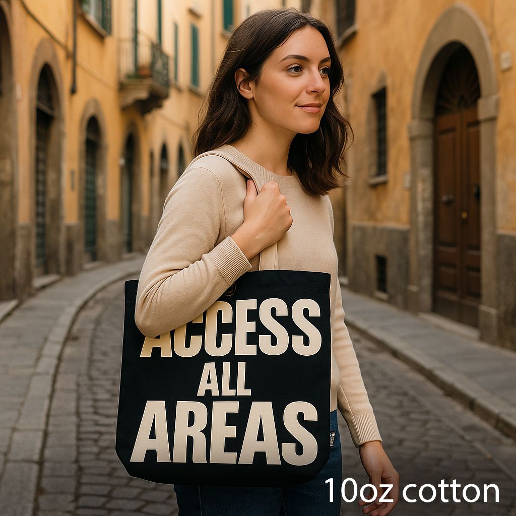 Iconic Classic Tote Bag - Access All Areas - Black Natural 10oz | Velora