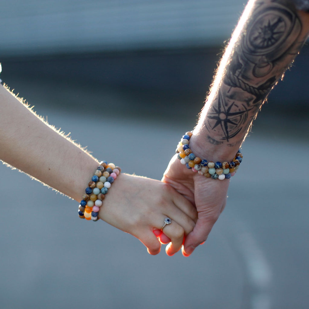Gemstone Friendship Bracelets - Eternity | Leopard Skin Jasper & Lava Stone | Velora