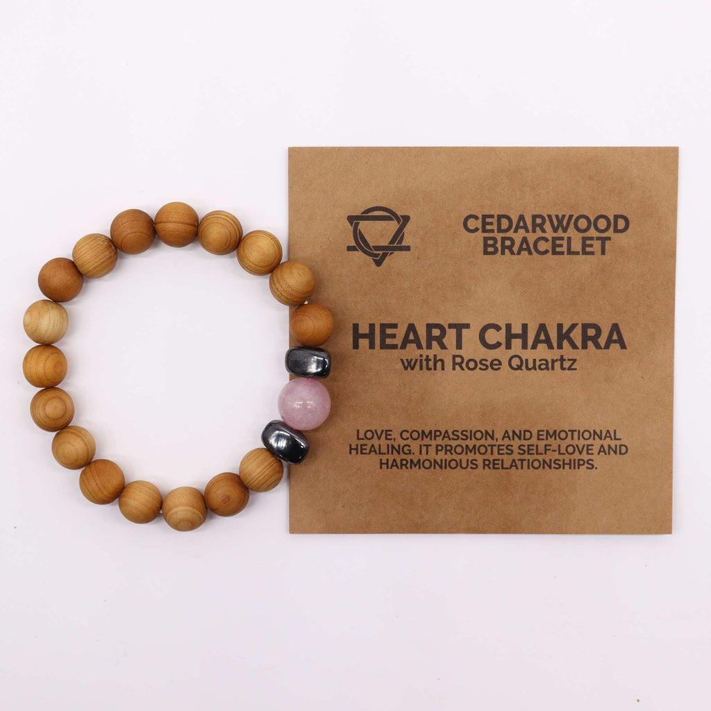 Cedarwood Heart Chakra Bangle - Rose Quartz | Velora