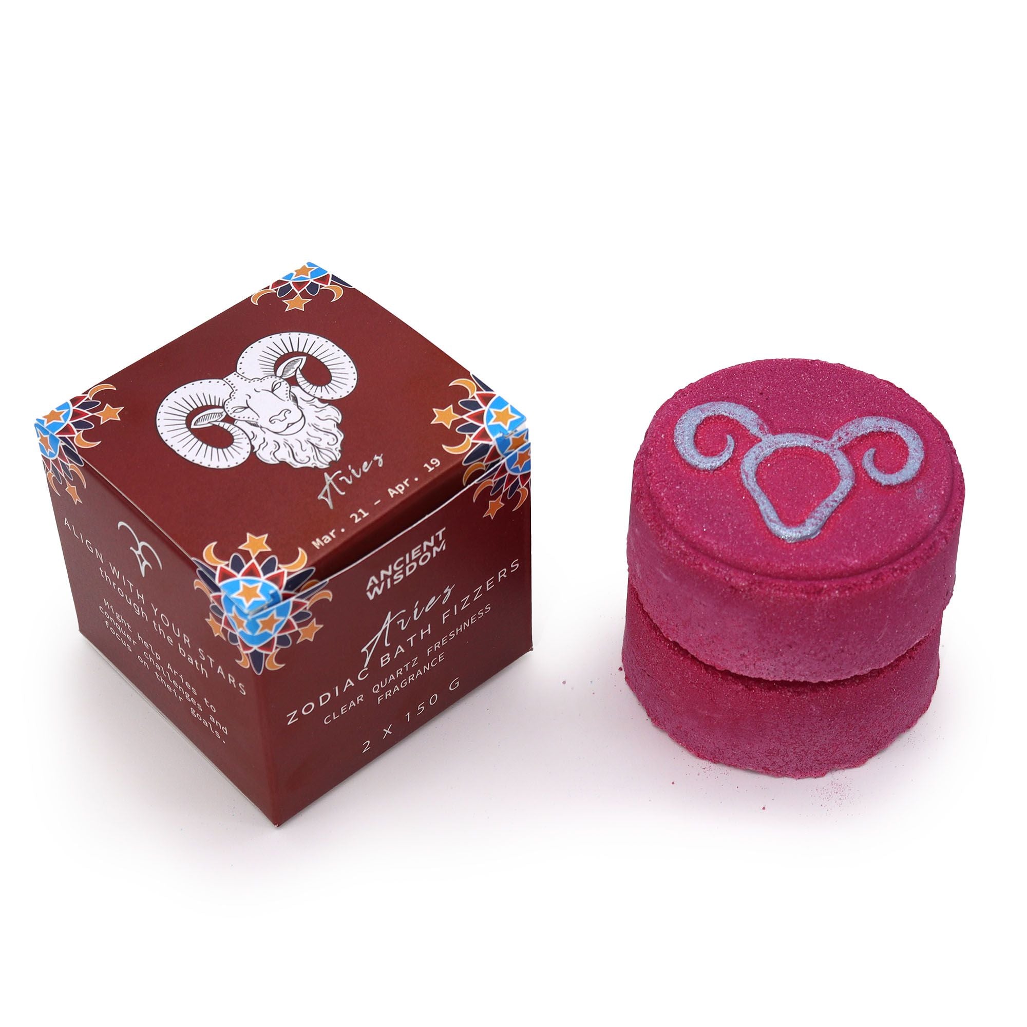 Aries Zodiac Bath Fizzers with Horoscope | Set of 2 | Velora