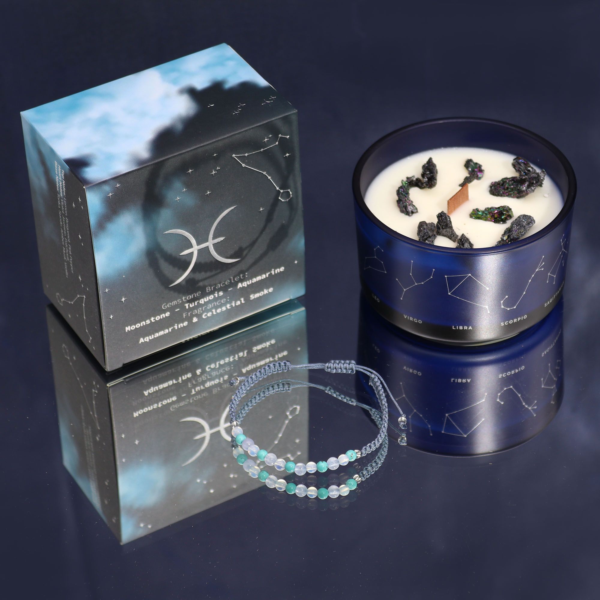 Pisces Zodiac Crystal Candle & Gemstone Bracelet | Velora
