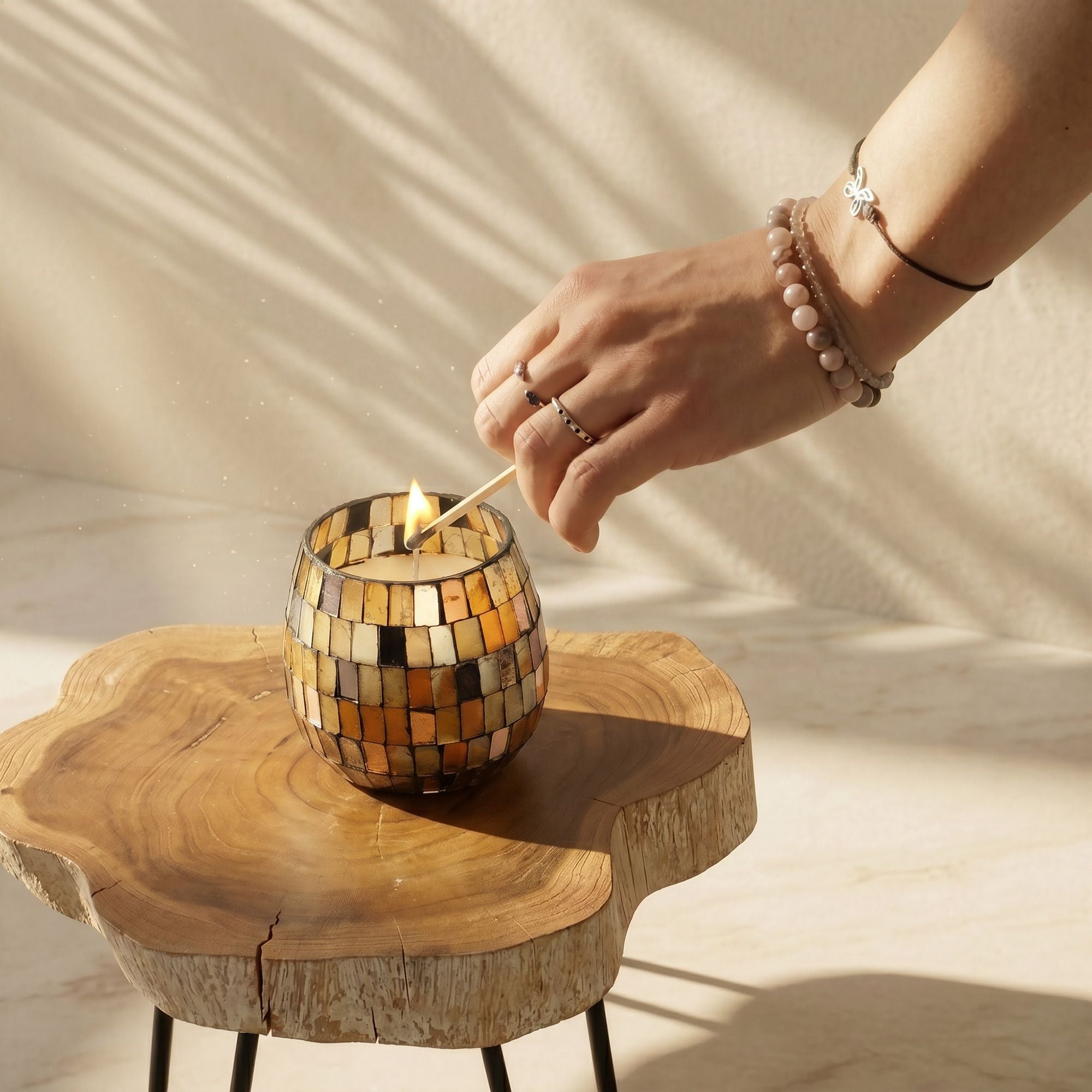Small Glass Jar Candle - Amber Mosaic | Velora