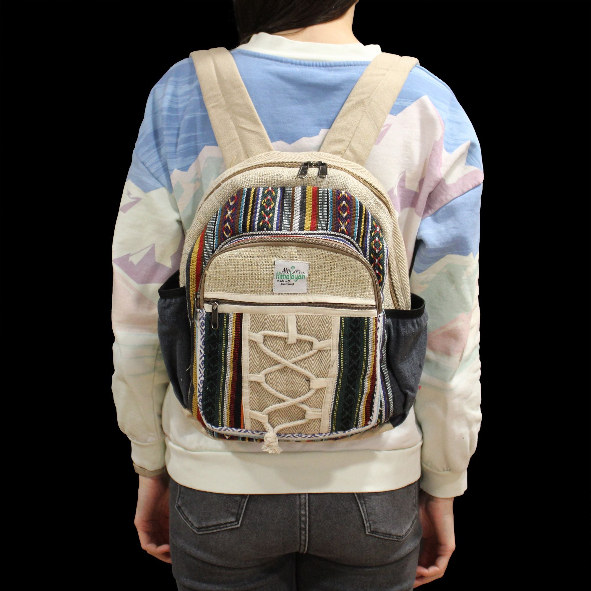 Small Hemp & Cotton Backpack – Rope & Pockets Style | Velora