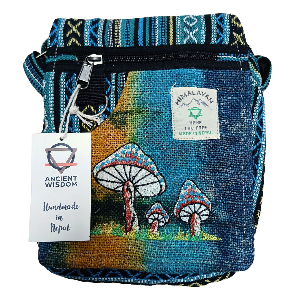 Hemp Embroidered Mushroom Party Bag – Green Mushrooms | Velora