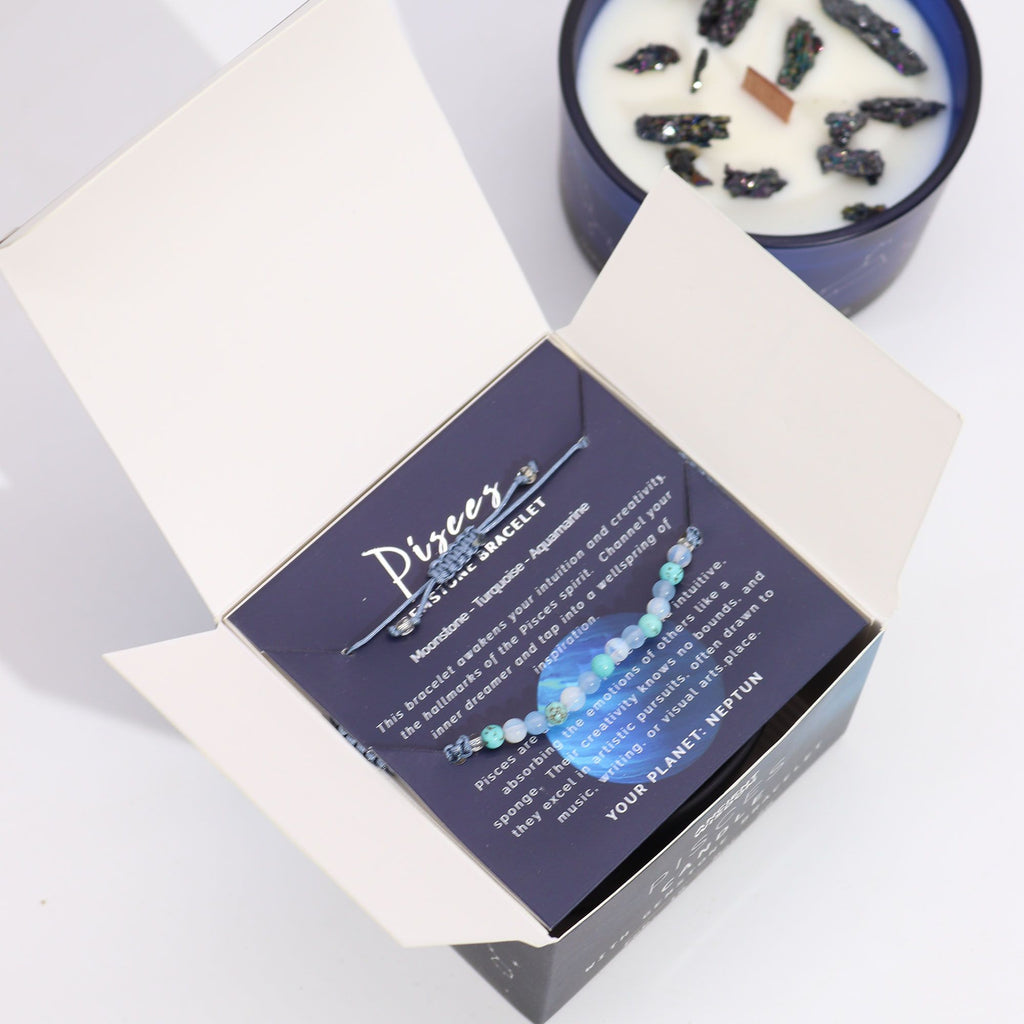 Pisces Zodiac Crystal Candle & Gemstone Bracelet | Velora