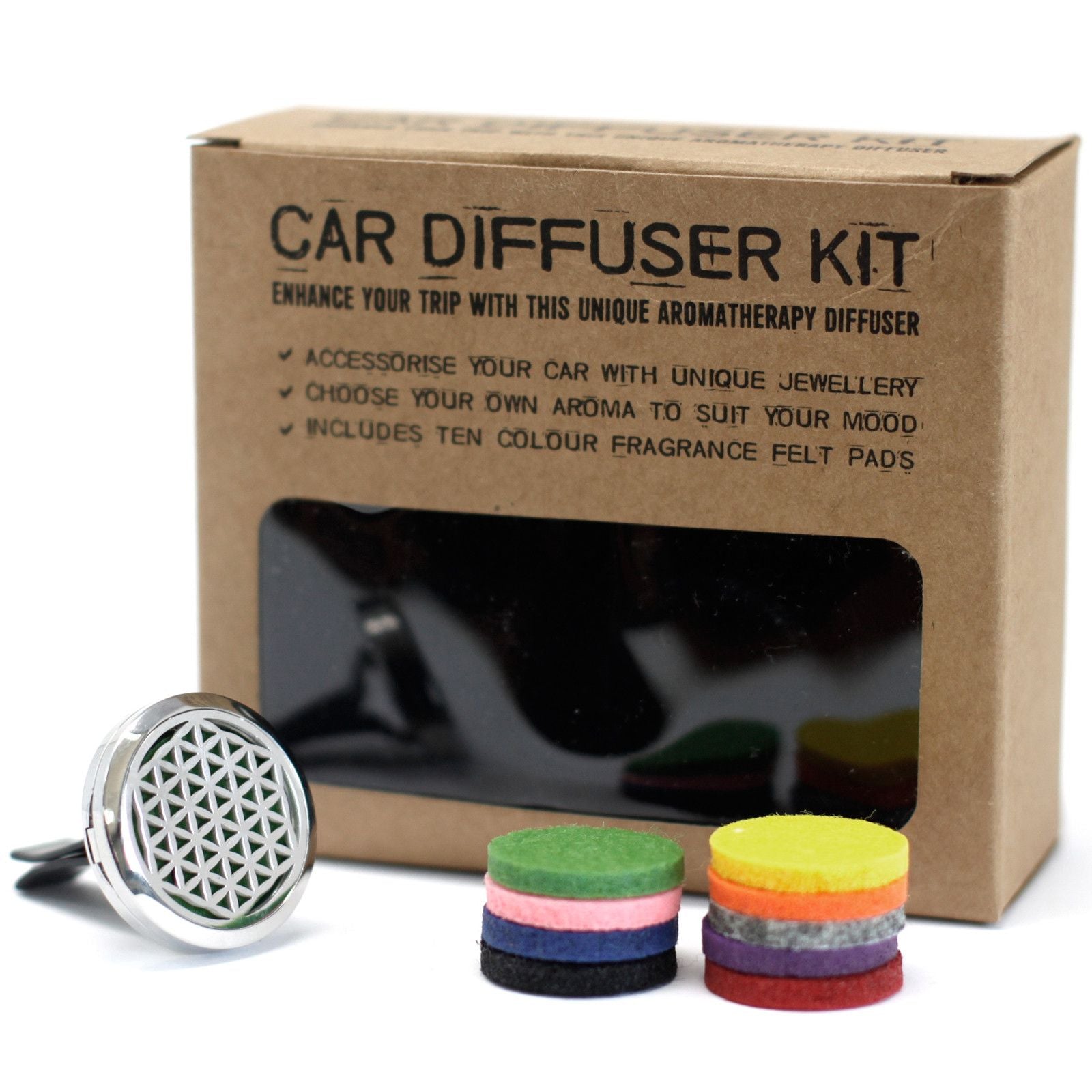 Flower of Life Car Diffuser Kit 30mm - Stainless Steel Locket | Velora