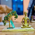 Gemstone Yoga Garden - Green Aventurine Tilted Tree | Padmasana Pose | 100 Stones | Velora