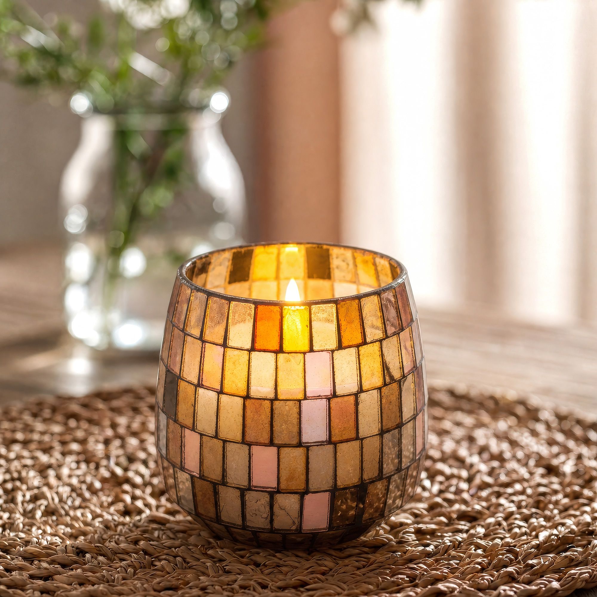 Medium Glass Jar Candle - Amber Mosaic | Velora