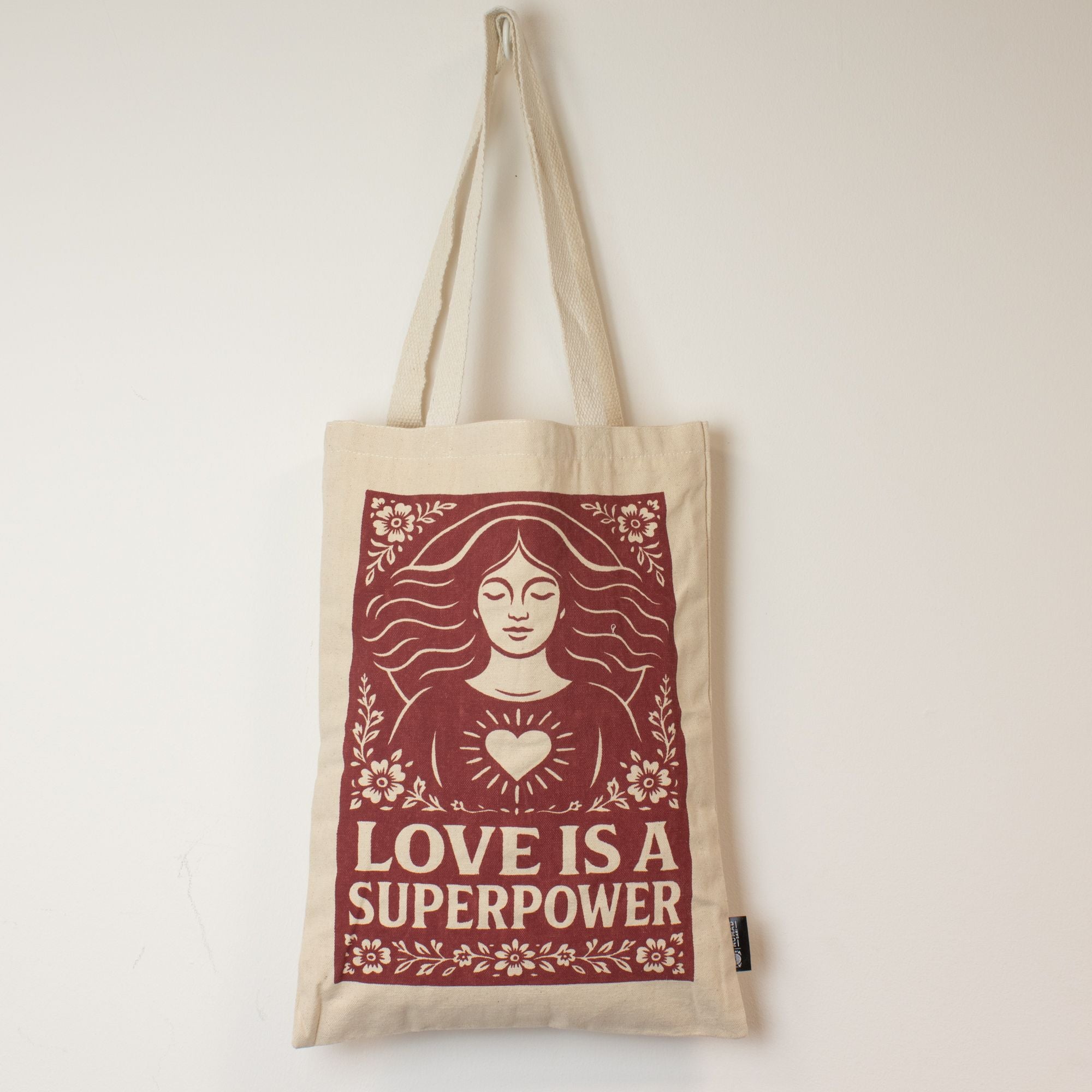 Nomad Sari Tote Bag - Love is a Super Power | Natural Canvas | Velora