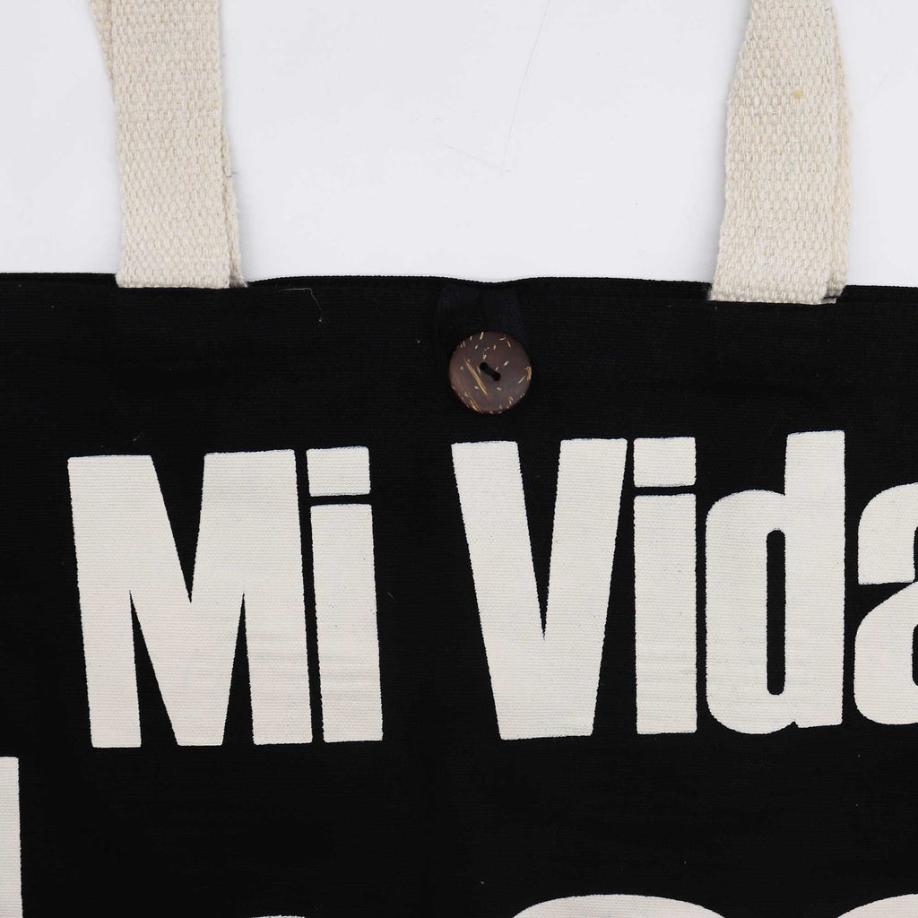 Iconic Classic Tote Bag - Mi Vida Loca - Black Natural 10oz | Velora