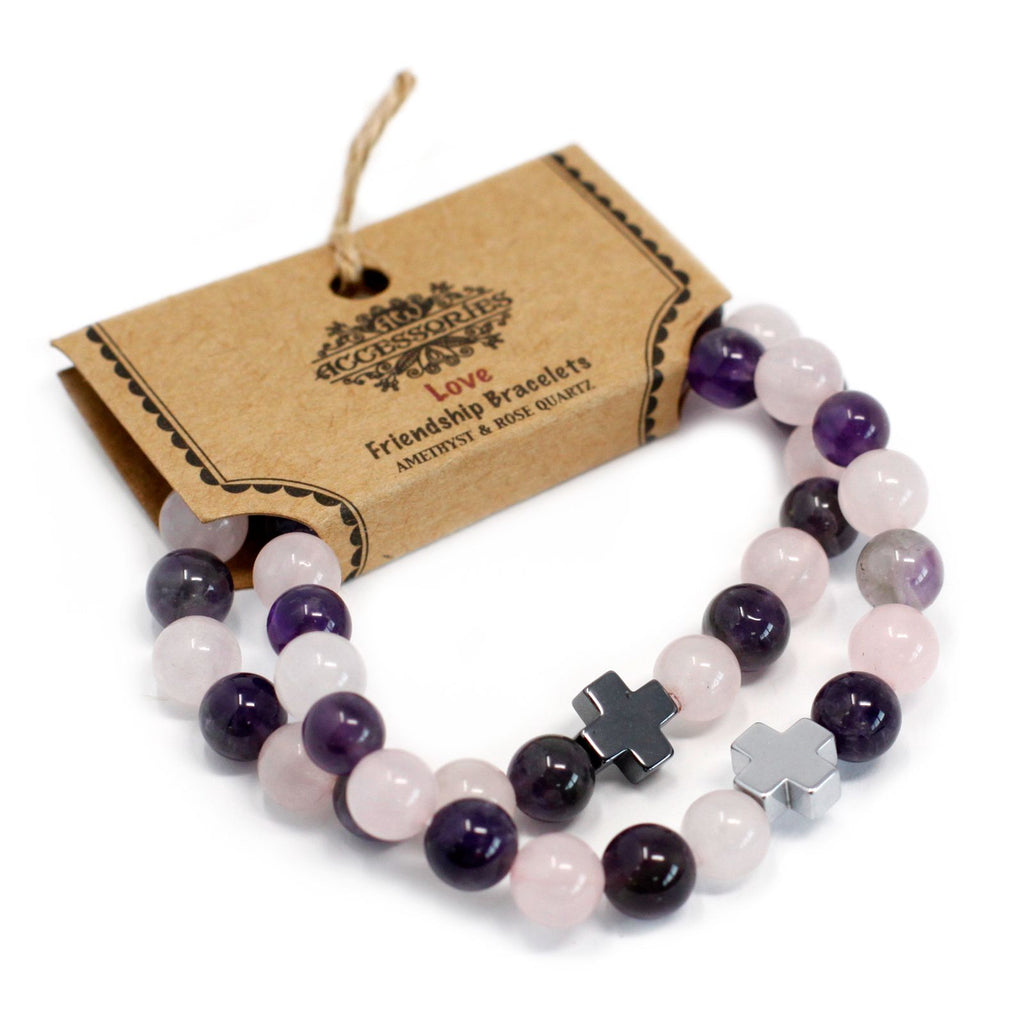Gemstone Friendship Bracelets - Love | Amethyst & Rose Quartz | Velora