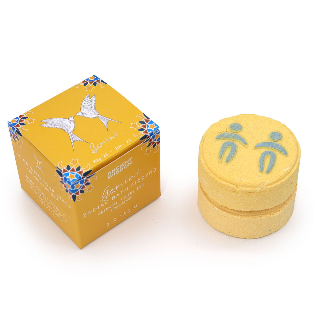 Gemini Zodiac Bath Fizzers with Horoscope | Set of 2 | Velora