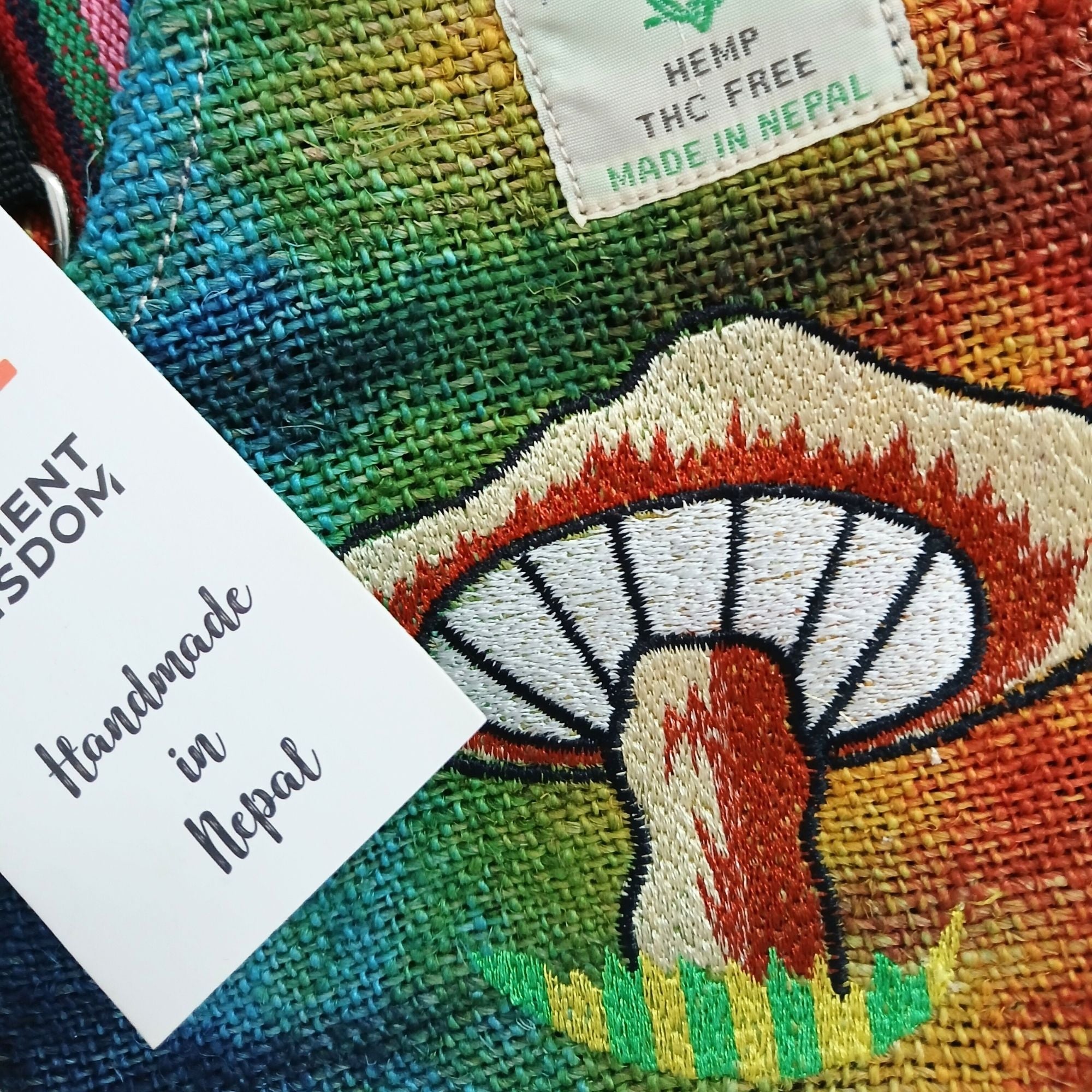 Hemp Embroidered Mushroom Party Bag – Orange Mushrooms | Velora