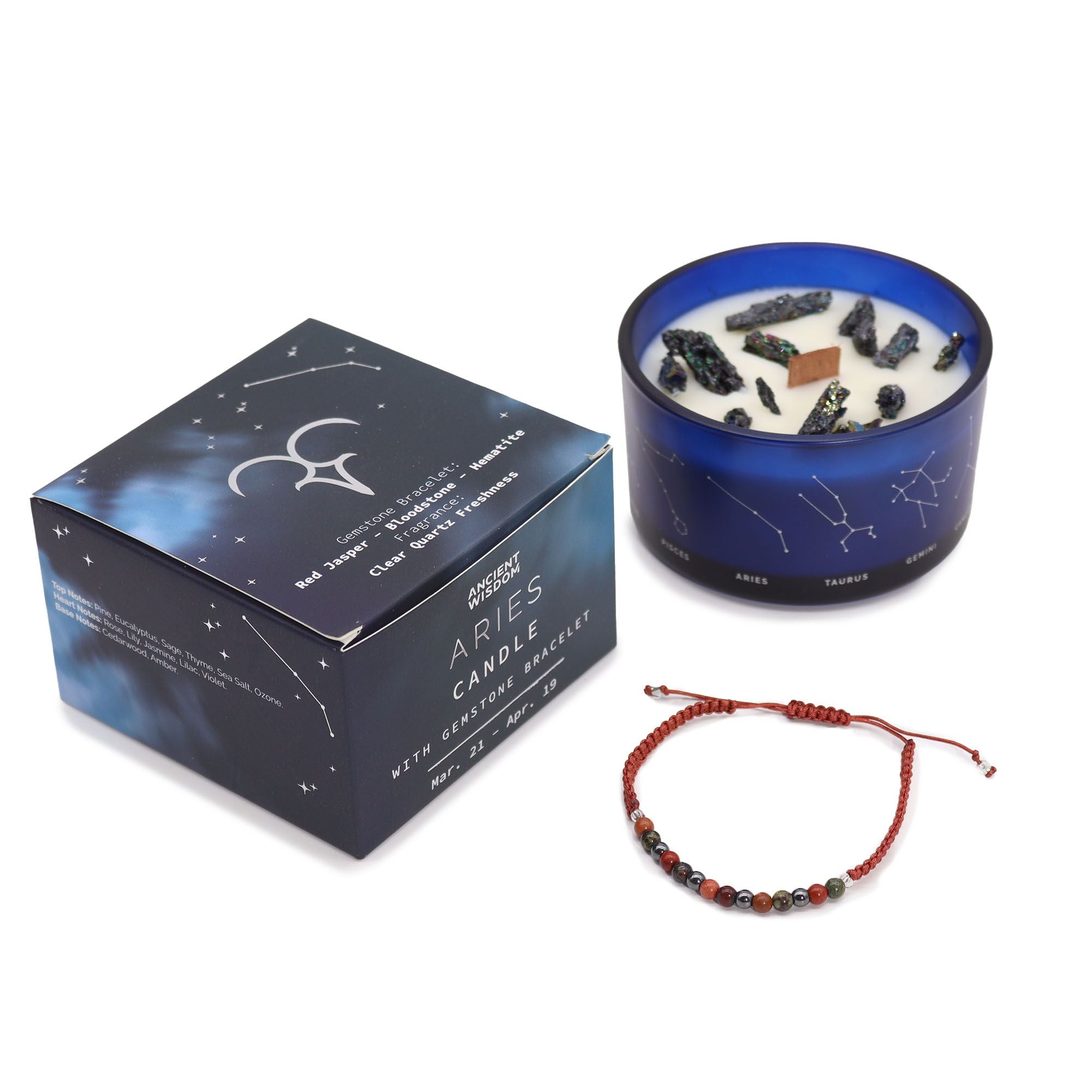 Aries Zodiac Crystal Candle & Gemstone Bracelet | Velora