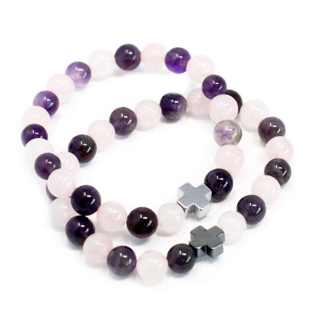 Gemstone Friendship Bracelets - Love | Amethyst & Rose Quartz | Velora