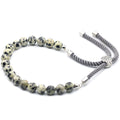 Dalmatian Jasper Gemstone Bracelet | Silver Plated | Charcoal String | Velora