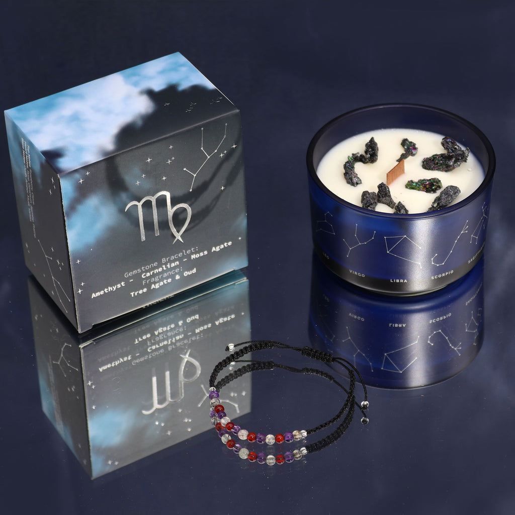 Virgo Zodiac Crystal Candle & Gemstone Bracelet | Velora