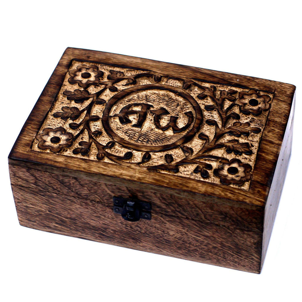 Mango Wood Aromatherapy Box - Floral Carved, Holds 24 | Velora