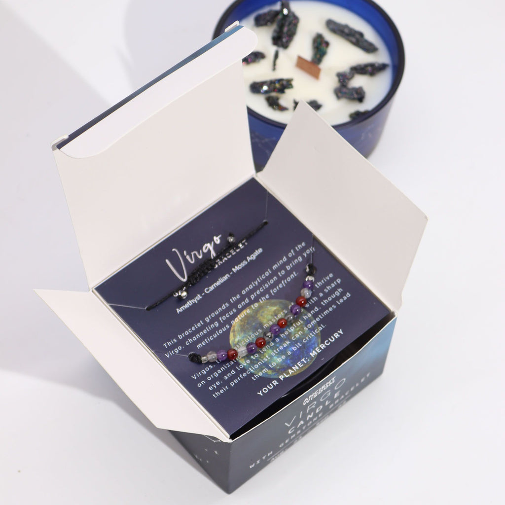 Virgo Zodiac Crystal Candle & Gemstone Bracelet | Velora