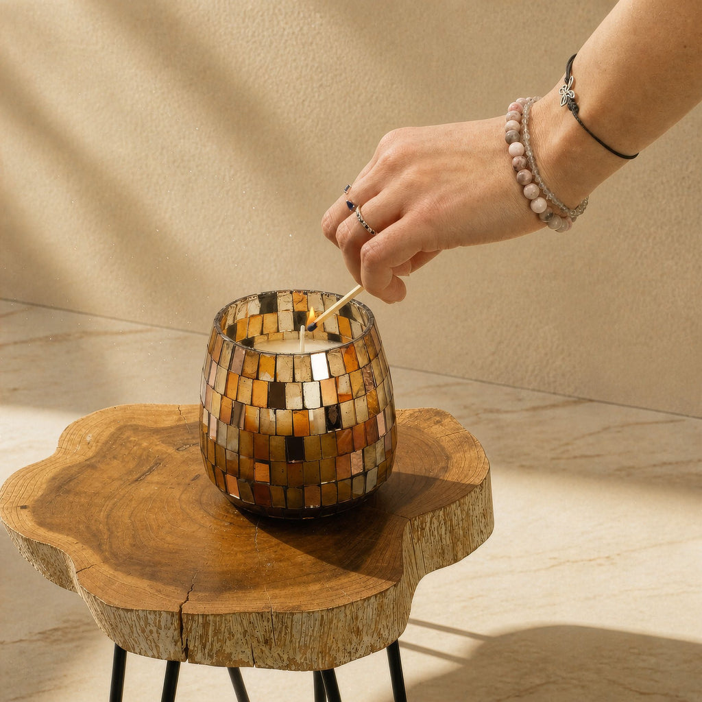 Medium Glass Jar Candle - Amber Mosaic | Velora