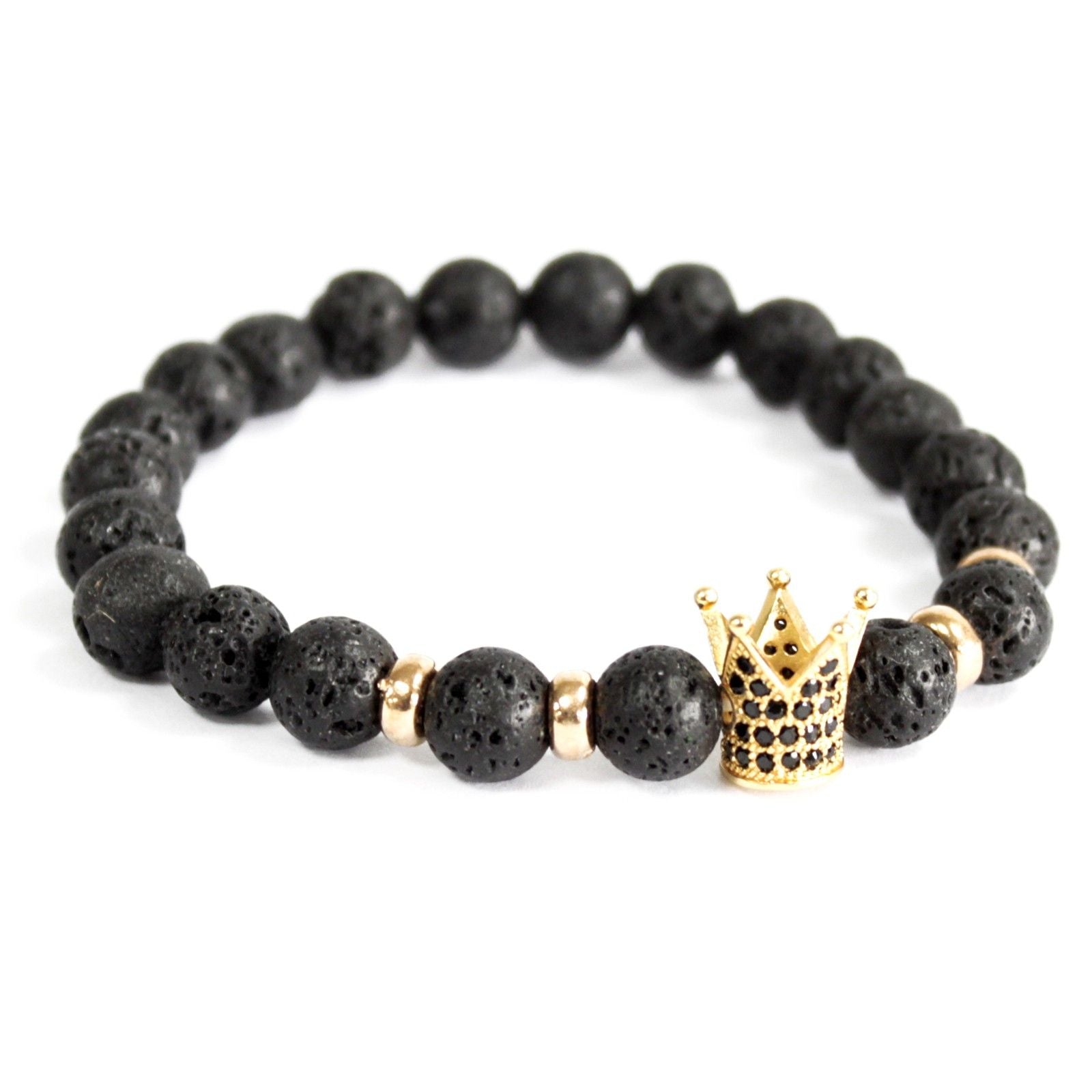 Gold Crown Gemstone Bracelet - Lava Stone | Velora