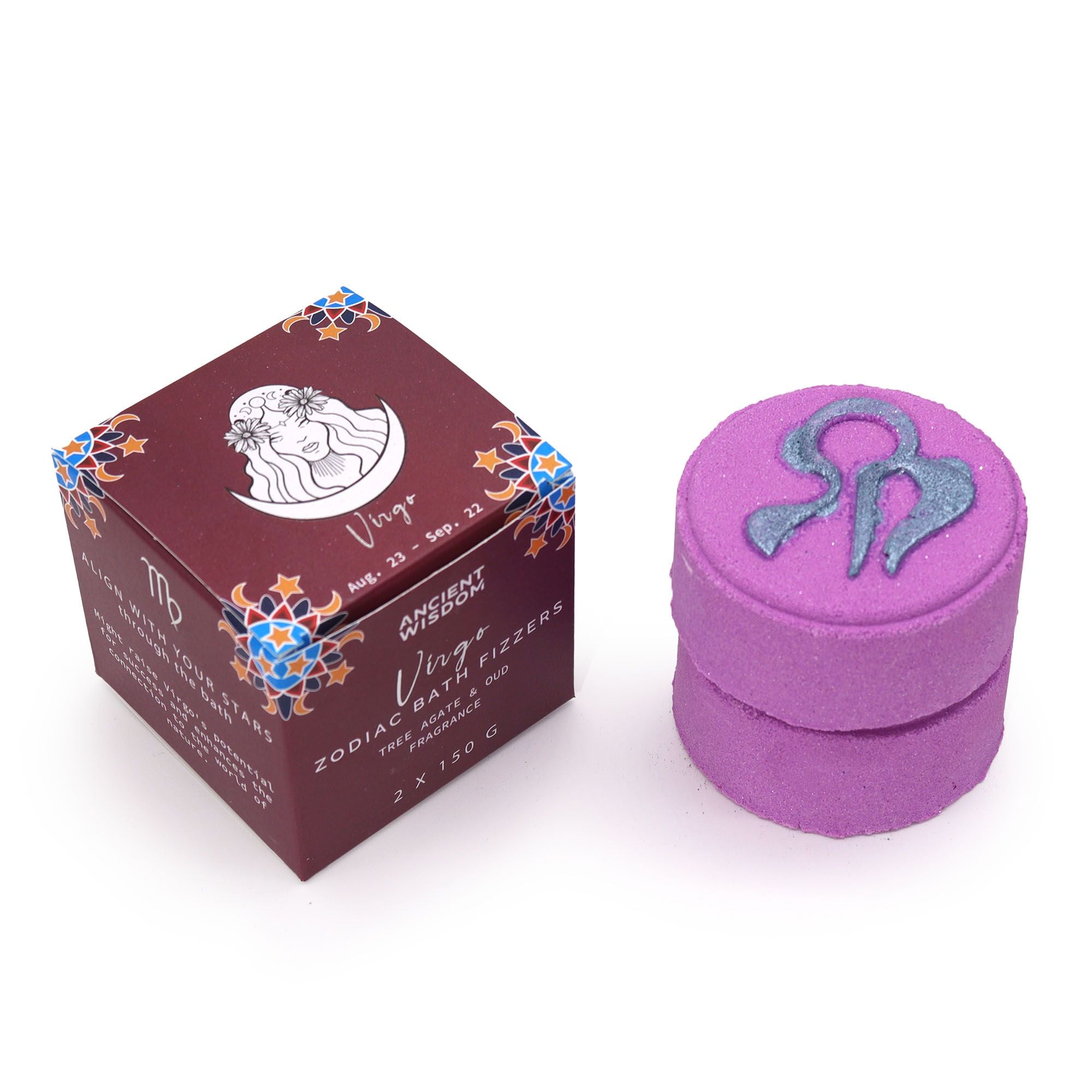 Virgo Zodiac Bath Fizzers with Horoscope | Set of 2 | Velora