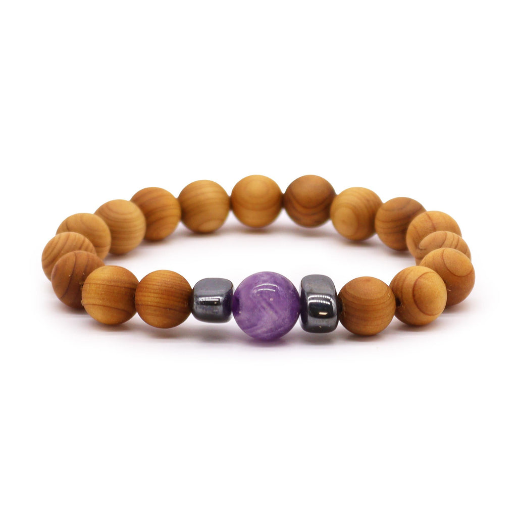 Cedarwood Third Eye Chakra Bangle - Amethyst | Velora