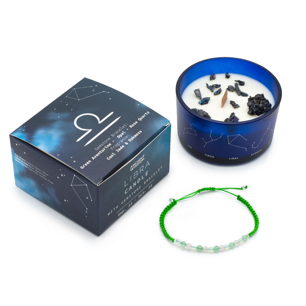 Libra Zodiac Crystal Candle & Gemstone Bracelet | Velora